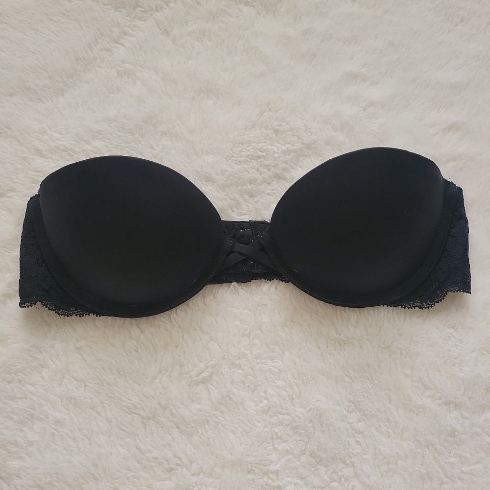 Aerie Black Strapless Lace Maddie Pushup Bra 32A